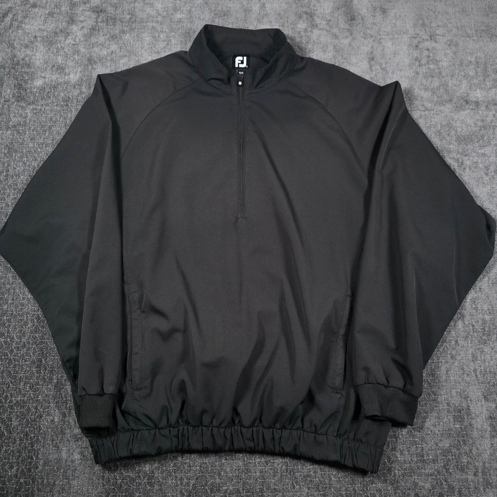 FootJoy Mens L Quarter 1/4 Zip Golf Windbreaker Pullover Black Large Pocket